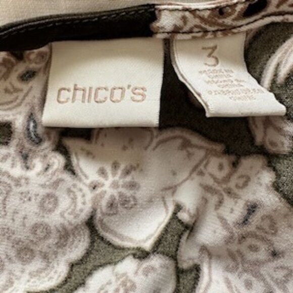 Chico's Women's Dark Floral Print Keyhole 3/4 Sleeve Blouse Size 3 Boho Peasant - Picture 4 of 9